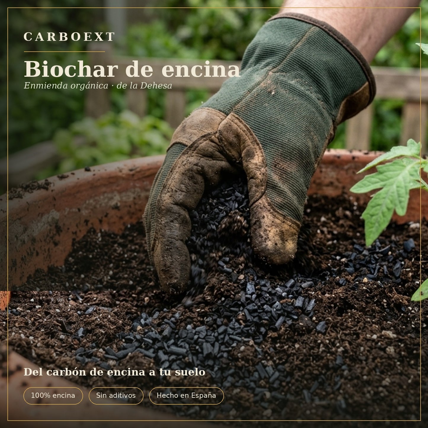 Biochar de Encina — Enmienda natural que retiene agua y da vida a tu suelo