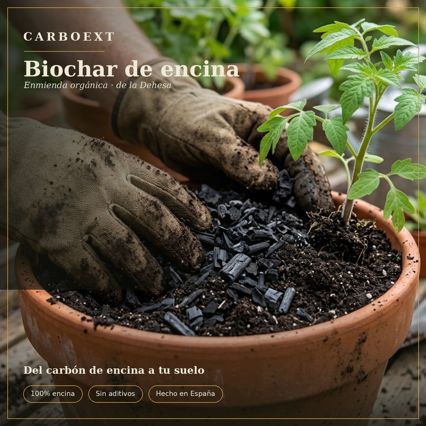 Biochar de Encina — Enmienda natural que retiene agua y da vida a tu suelo