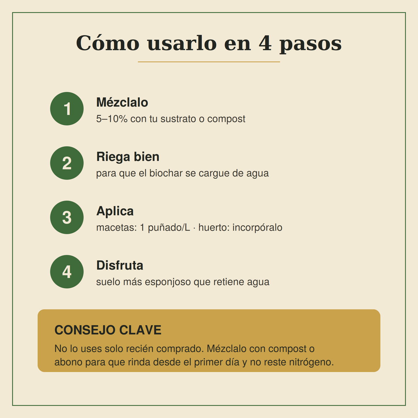 Biochar de Encina — Enmienda natural que retiene agua y da vida a tu suelo